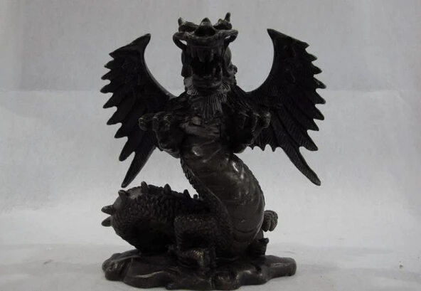 

USPS to USA S3431 7 Chinese Folk pure bronze copper Carved Lucky fly Wing Dragon fengshui Statue (B0413)
