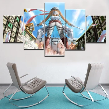 

Modern Wall Art Canvas Print Animation Painting 5 Panel Attack on Titan Mikasa Ackerman Behing Poster Home Decor Modular Picture