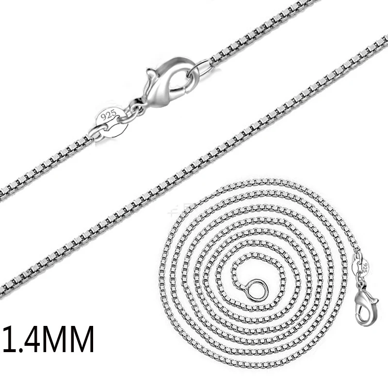 

10pcs/lot 1.4 mm Silver plated Smooth Box chain with 925 stamped necklace For women Men Fashion DIY jewelry In Bulk 16-24 inches