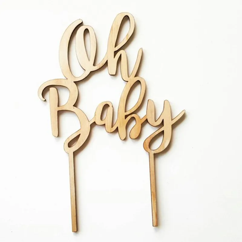 Wooden Oh Baby Cake Topper Baby Shower Welcome Baby Cake Decoration Toppers Baptism Party Supplies