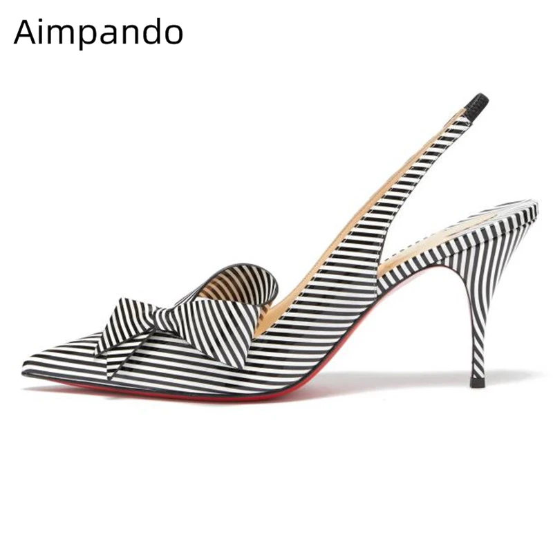 

Striped Butterfly-knot Gladiator Sandals Women Sexy 2019 Summer Pointed Toe Back Strap Fashion Bowknot High Heel Shoes Woman