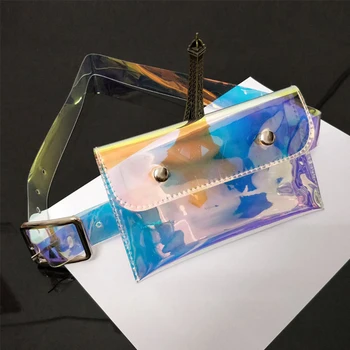 

2019 New Women Fanny Pack Double Buckle Color high quality Transparent Belt Adjustable Phone Key card Bag women's belt waist bag