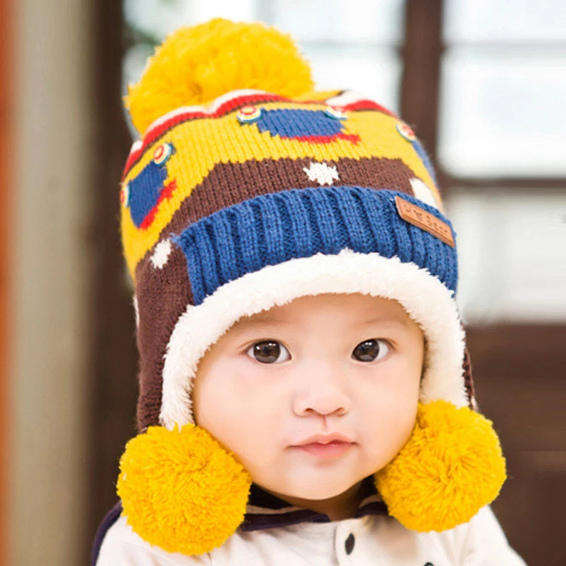 Зимняя шапка с помпоном для детей, вязаные шапки-бини для девочек, шапка с натуральным мехом, детские зимние шапки, однотонные, черные