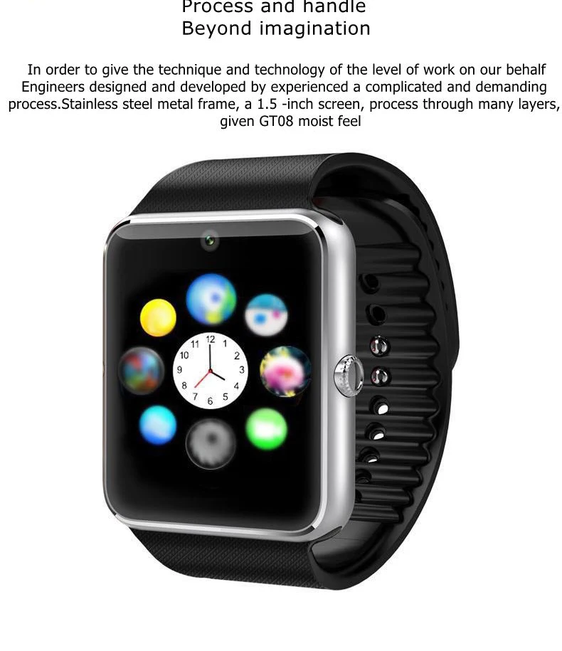 Оригинальные Смарт-часы GT08, часы с sim-картой, Push-сообщение, Bluetooth, подключение для Android, IOS, apple Phone, PK Q18, DZ09, умные часы