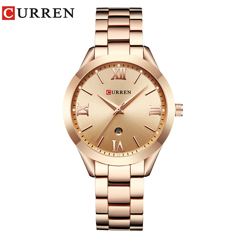CURREN Топ люксовый бренд женские часы модные простые Кварцевые женские наручные часы из нержавеющей стали водонепроницаемые часы Relogio Feminino - Цвет: Rose gold
