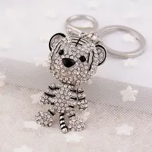 New Animal Design Jewelry Sparkling Rhinestone Cool Tiger Keychain Gold Color Silver Color Keyrings For Women HandBag