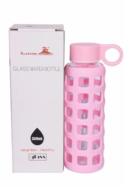 Premium Glass Water Bottle with Silicone Sleeve & Stainless Steel Lid Insert, 12OZ