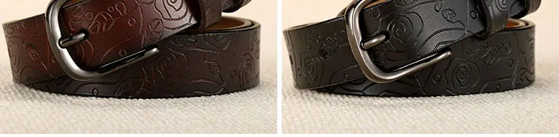 Floral Pattern Rose Red Genuine Leather Female Belt