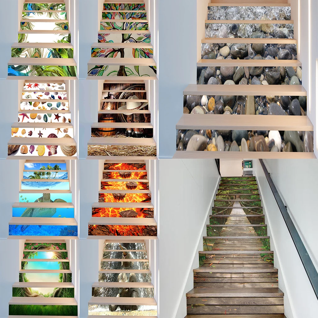 6pcs 3D Stair Sticker DIY Steps Sticker Wall Decal Mural Wall Paper Removable Decals for Home Decor