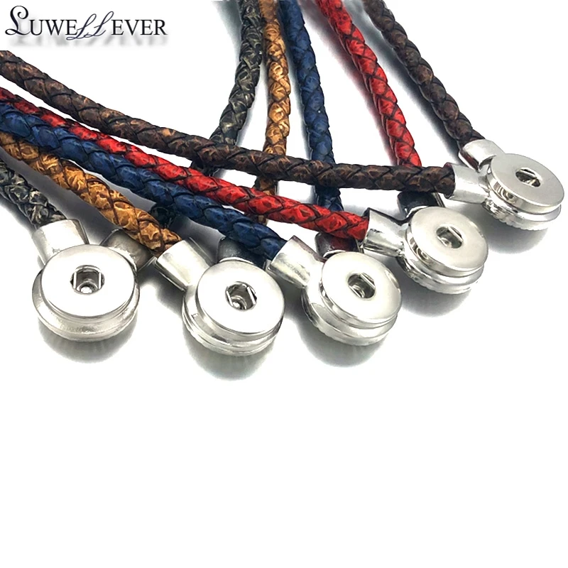 

Bohemia Style 280 PU Leather Chokers Fit 18mm Snap Button Charm Magnetic Clasp Pendant Necklace For women Christmas Gift 50cm