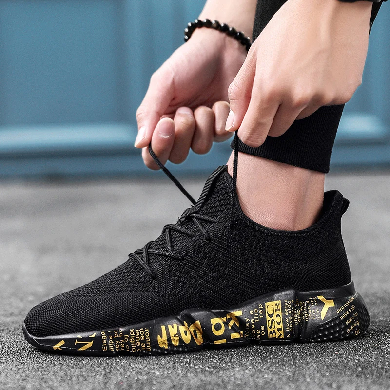 

BZBFSKY New Light Vulcanize Shoes for Men Casual Spring Autumn Mesh Sneakers Man Damping Footwear Letter Design Shoes Size 46