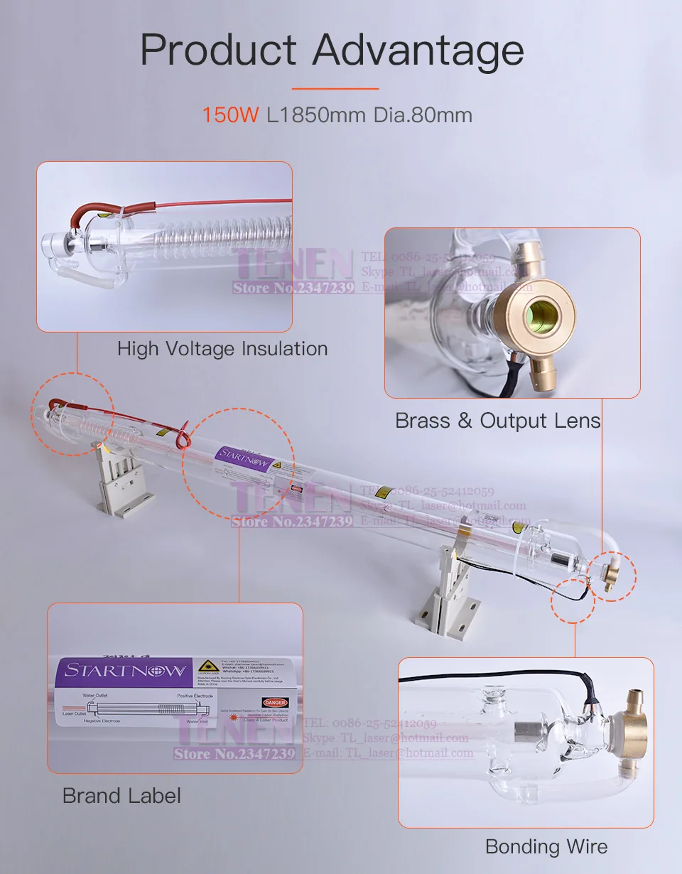 CO2 лазерной трубки 150 W 1850 мм 80 мм Co2 Стекло лампа для лазерной прорезной сегмент гравировка маркер детали машины для резки двойной посылка