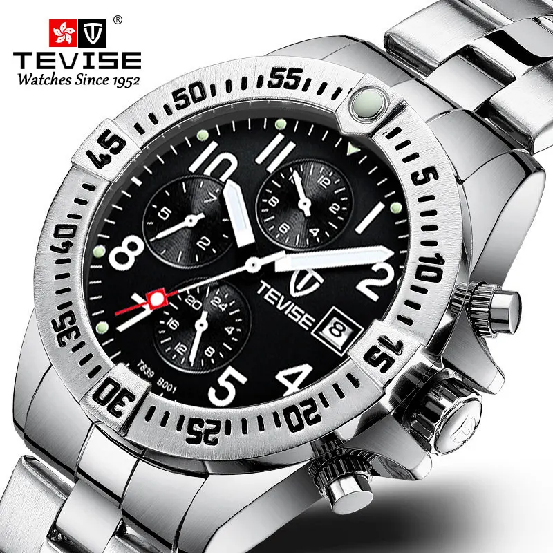 TEVISE Luxury Brand Men Automatic Mechanical Watch Male All Stainless steel Skeleton Luminous Wristwatch Relogio Masculino+BOX