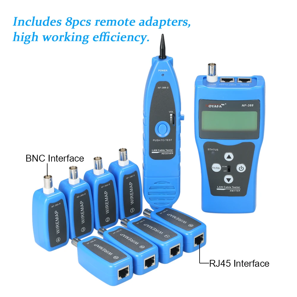 ЖК-дисплей сетевой кабель тестер провода Сеть трекеров инструмент Многофункциональный RJ11 RJ45 BNC провода Длина линии Finder с 8 удаленного адаптеры