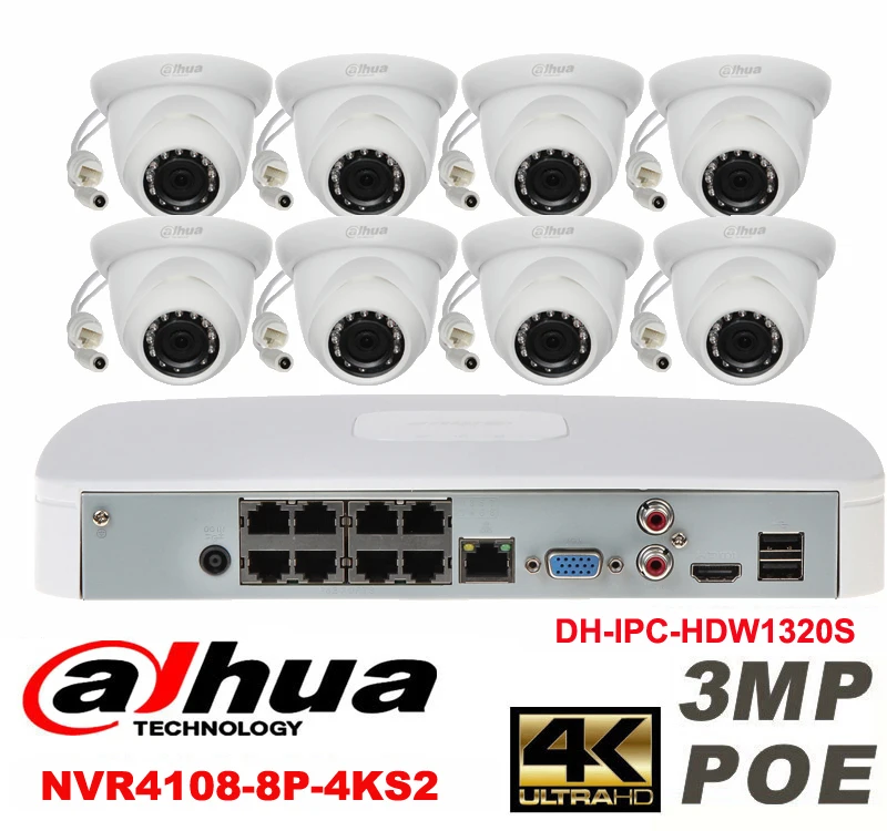 

Dahua original 8CH 3MP H2.64 DH-IPC-HDW1320S 8pcs Network camera POE DAHUA DHI-NVR4108-8P-4KS2 Dome IP CCTV security camera kit