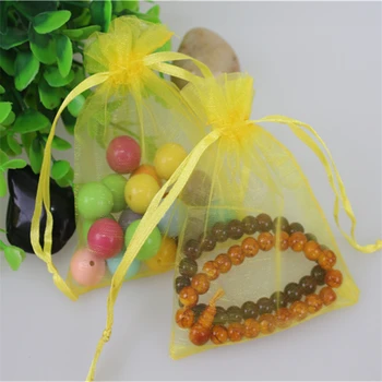 

Wholesale 100pcs/lot 15*20cm Yellow Organza Gift Pouches Wedding Candy Packaging Gift Bags Organza Jewelry Bags