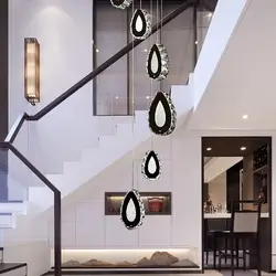 Современные украшенные кристаллами из нержавеющей стали водные капельки форма подвесные светильники для лестницы в особняке Кристалл
