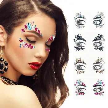

Music Festival Face Diamond Sticker Green Resin Eyebrow Diamond Sticker Festival Party Face Jewelry Tattoo Sticker For Ladies