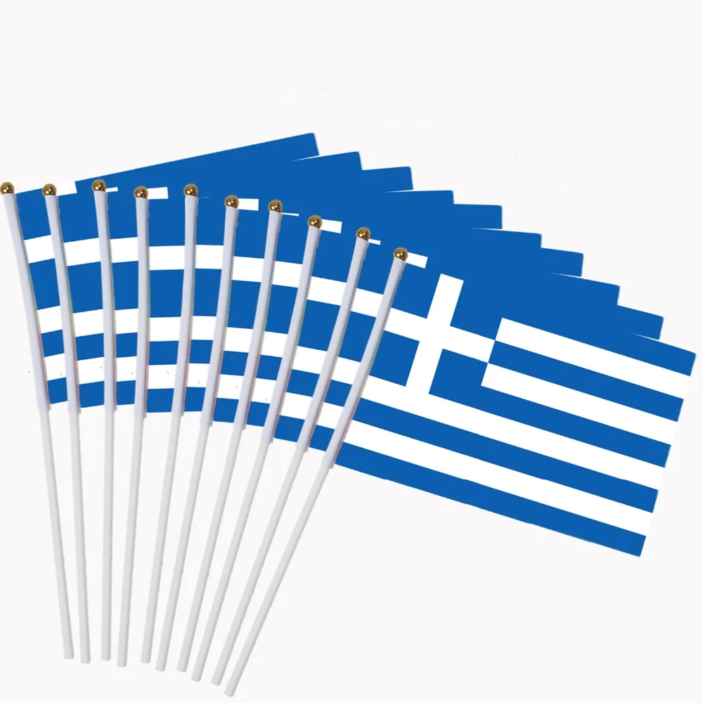 

14x21cm 10pcs The Greek flag hand waving flags with Plastic Flagpoles NC016