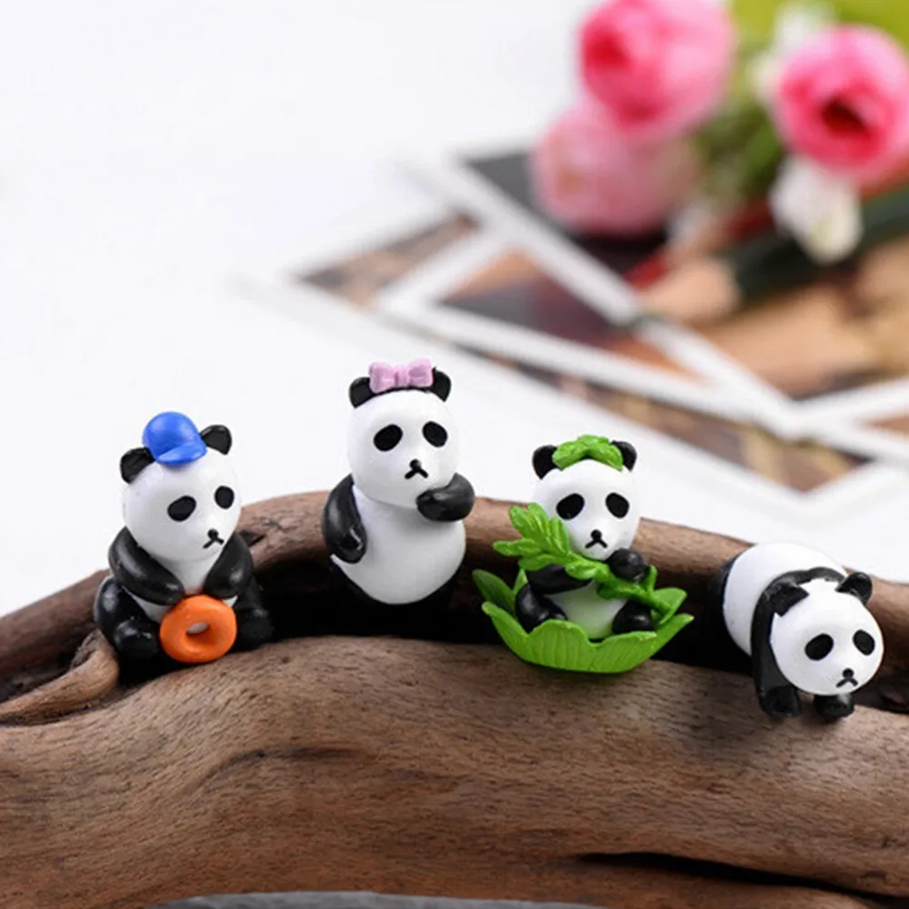 

4pcs Mini Panda Figure miniature figurine cartoon character aniaml statue Model Kids gift japanese anime Resin craft ornaments