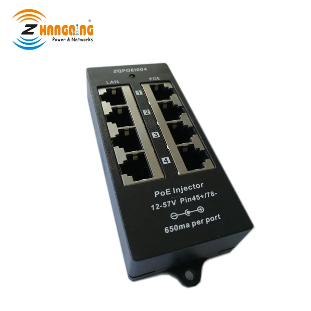 100Mbps Security PoE Injector 4 Port PoE Patch Panel 802.3af/at For Surveillance IP Phone IP Camera 5