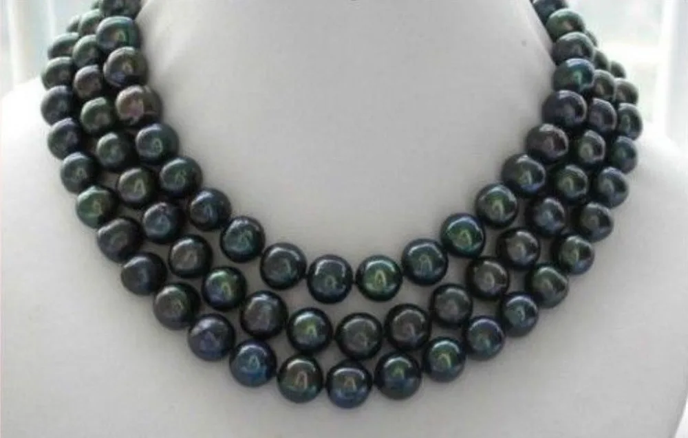 

Free Shipping ***Hot sale >>>8-9mm black AA tahitian pearl necklace 52