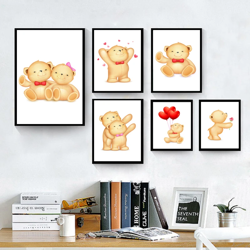 Современная Картина на холсте COLORFULBOY с милым плюшевым медведем цитаты надписью