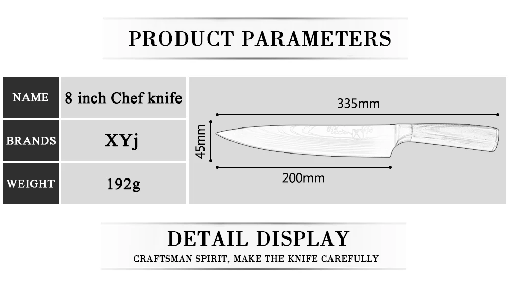 XYj 8" 7" inch Japanese Kitchen Knives Imitation Damascus Pattern Chopping Chef Knife With Knife Cover Stainless Steel Knife Set