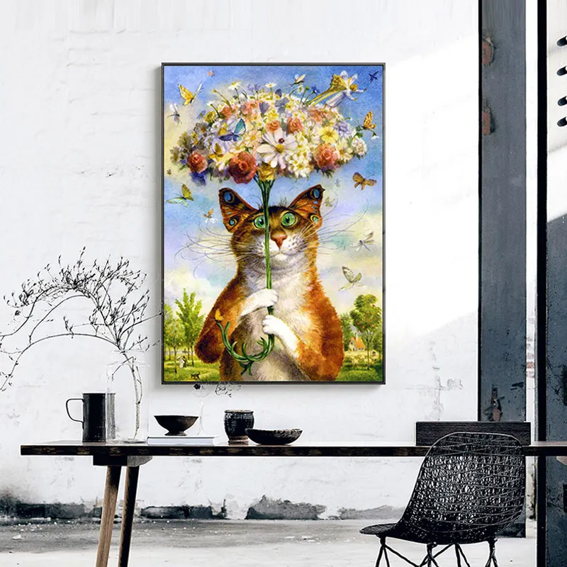 Wall Art for Bedroom Cute Cat Reading Newspaper Counted Cross Stitch Kits Egyptian Long Staple Cotton Cross Stitch Thread Needles Fabric Kits