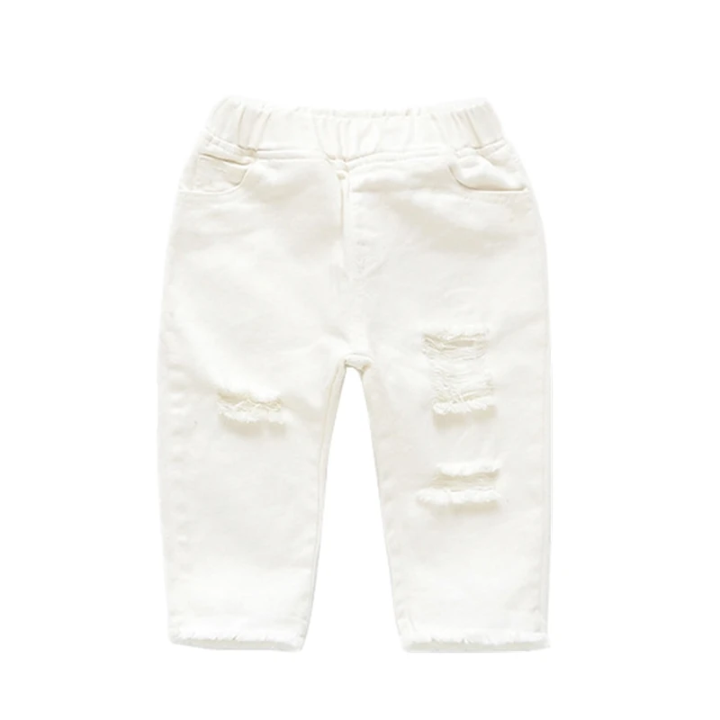 

Children's Denim Ninth Ripped Jeans Fashion Cotton Casual Cowboy Trousers Fringes And Holes White Color Girls Jeans 1 to 5 Years