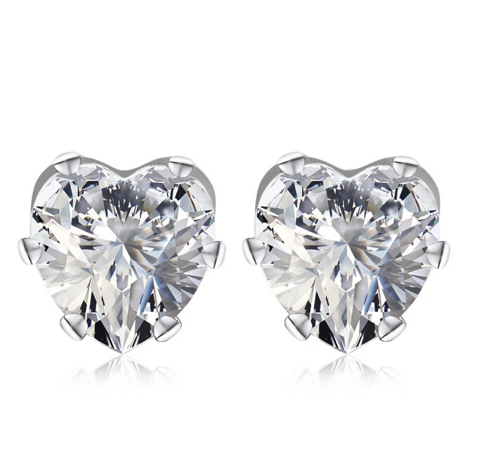 Anenjery классические модные серебряные AAAA циркониевые медные серьги-гвоздики в форме сердца для женщин T-E50