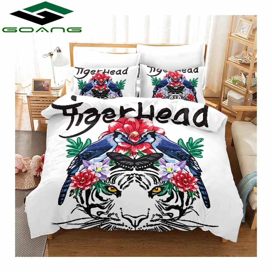 

GOANG bedding set 3d Digital printing Flowers white tigers duvet cover and pillowcase 3pcs kids bedding set home textiles animal