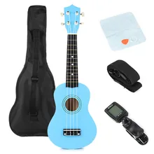 21″ Blue Soprano Basswood Ukulele Uke Hawaii Bass Guitar Guitarra Musical Instruments Set Kits+Tuner+Strings+Strap+Case