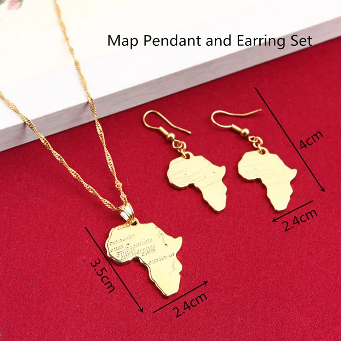 Африканский кулон карта ожерелье Женская Девушка 24 K золотой цвет кулон ювелирные изделия мужские африканские карты хип-хоп пункт - Окраска металла: Map Set