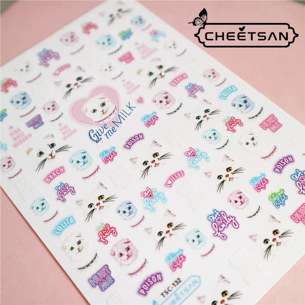 

Newest TSC-132 MEOW lovely cats 3d nail art sticker decal template stamping DIY nail decorations tools self-adhesive nail wraps
