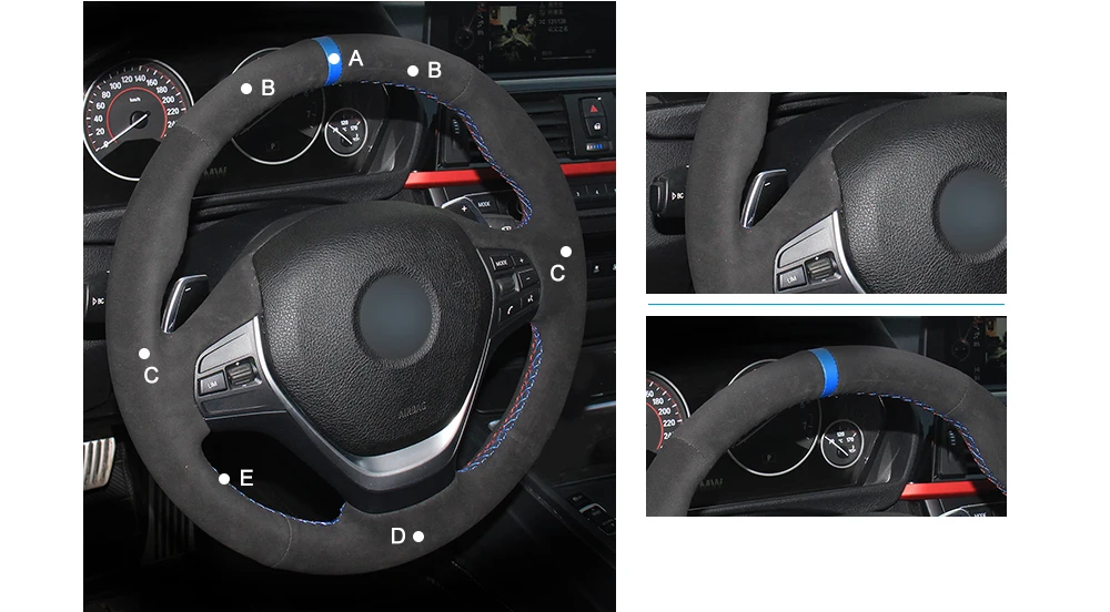 Cobertura de Volante para Bmw Quero Camurça Preta Marcador Azul F20 F21 F22 F23 F30 F31 F34 F32 F33 F36 eu 10 Capas p direção