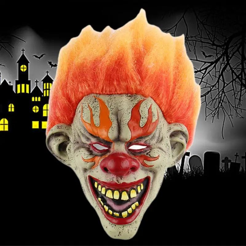 Halloween Realistic Terrifying Toothy Horrible Flame Clown Mask Cosplay Costumes Party Props Masquerade Supplies
