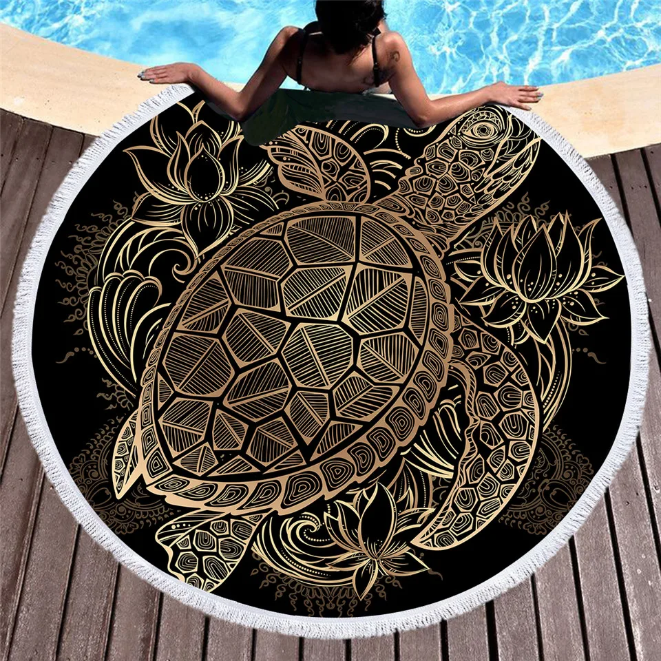 Черепахи богемные кисточкой гобелен цветок круглый пляжное полотенце большой для взрослых микрофибра Toalla одеяло черепаха коврик
