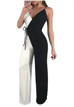 

Fashion Women Sexy Sleeveless Deep V-neck Splice Clubwear Long Playsuit Bodycon Party Jumpsuit&Romper Stylish Womens Jumpsuits