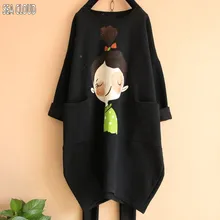 82, осенне-весенняя одежда большого размера с длинными рукавами и карманами, Модная хлопковая забавная футболка