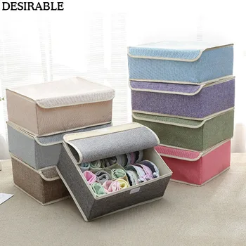 

New Cotton linen underwear Storage box Multi-grid Collapsible water wash Finishing box with Cover Panty bra Socks organizer 1pcs