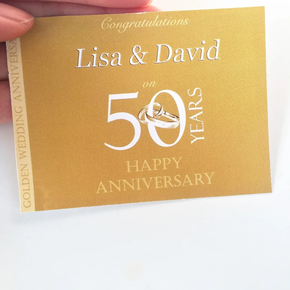 personalised 50th golden wedding anniversary wine or champagne label