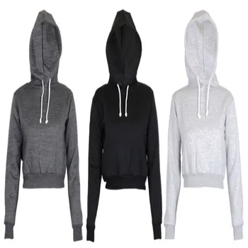 

Autumn Women Casual Solid Color Drawstring Crop Top Hooded full length Sleeves Sweatshirt S M L XL