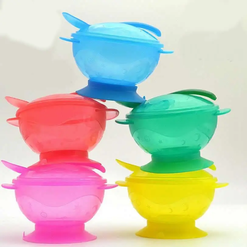 

1 Lot/3 Pcs/set Solid Feeding Baby Tableware Dinnerware Suction Bowl With Temperature Sensing Spoon Tableware Food Feeding Bowls