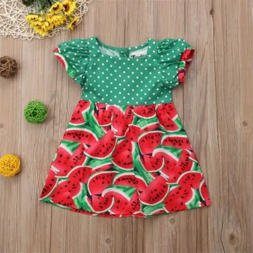

Princess Girl Watermelon Splice Dress Kid Baby Girls Dress Watermelon Print Polka Dress Party Summer Children Casual Dresses