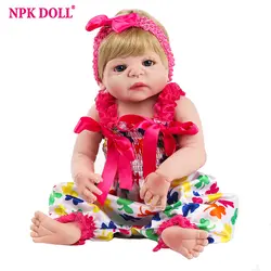 NPKDOLL Reborn Baby Doll полный винил красный комбинезон светлые волосы Искусственные парики 22 дюймов прекрасная девушка образовательный