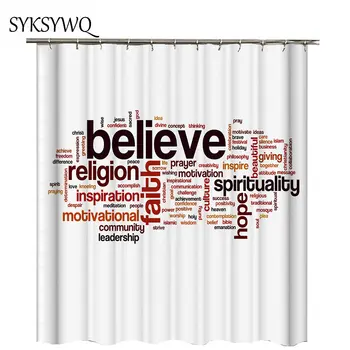 

White Shower Curtain English Letters Believe Inspiration Words Curtain Bathroom Letters Map Rideau De Douche Bathroom Curtain