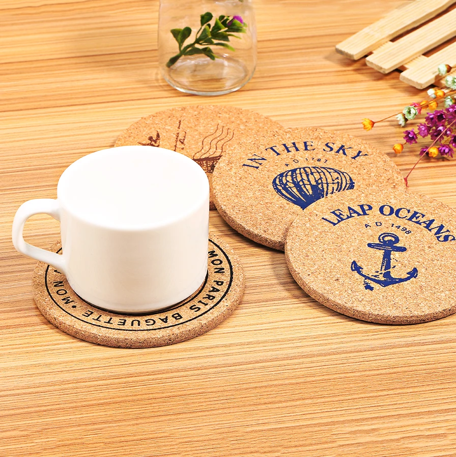 4 pcs Cork Wood Round Shape Retro Style Drink Coaster Coffee Cup Wine Mat Tea Pad