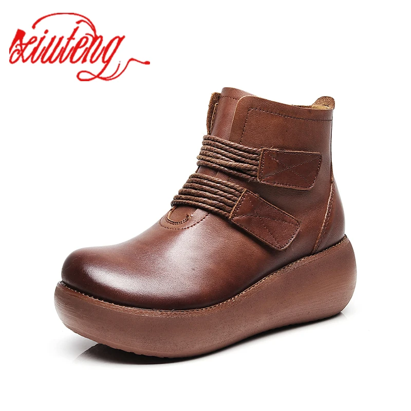 XIUTENG Winter Female Genuine Leather Shoes Snow 7 cm Platform Boots Women Hook&loop Shoes Flat Ankle Boots For Women Gift XIUTENG Winter Female Genuine Leather Shoes Snow 7 cm Platform Boots Women Hook&loop Shoes Flat Ankle Boots For Women Gift