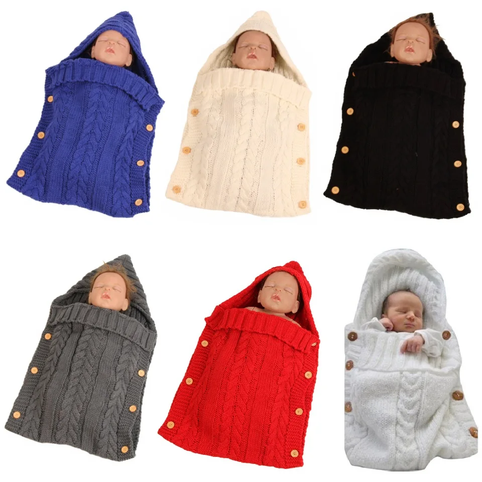 

Solid Wool Baby Receiving Blankets Newborn Sleeping Bag Hooded Infant Swaddling Towel Baby Boy Wrap Bedding Quilt Knitting Coat